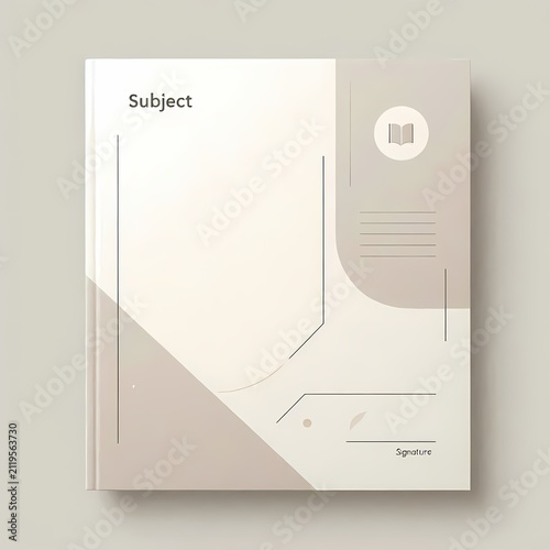 A minimalist notebook cover with clean geometric layout and generous white space for subject labeling, Ai generated image