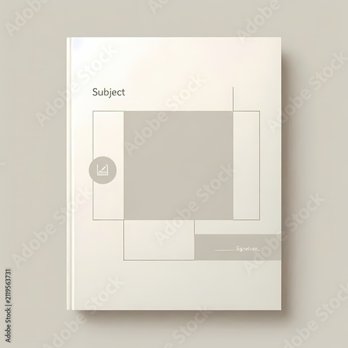 A minimalist notebook cover with clean geometric layout and generous white space for subject labeling, Ai generated image