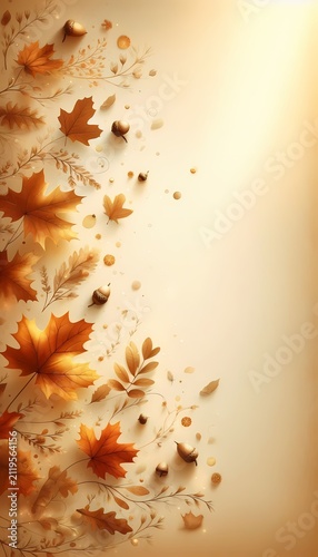 A seasonal autumn cover with falling oak leaves and warm amber gradient, Ai generated image