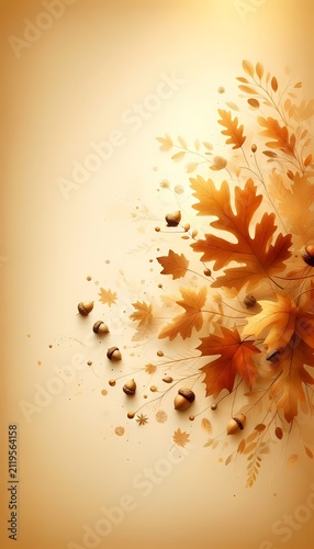 A seasonal autumn cover with falling oak leaves and warm amber gradient, Ai generated image