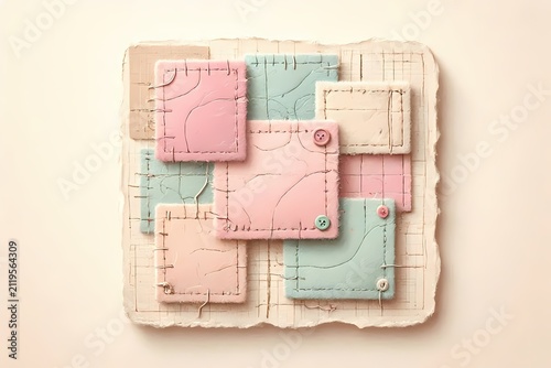 A handmade-esthetic cover with uneven cut-out edges and fabric-like stitching details, Ai generated image