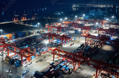 Yangluo Container Terminal Wuhan - Aerial Nighttime Port Operations