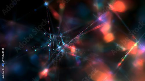 Glowing crystalline star structure chromatic light dark bokeh