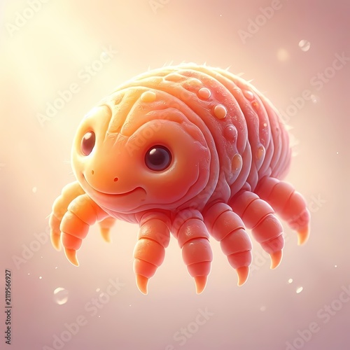 A tardigrade water bear shown as an eight-legged microscopic creature in a soft warm palette, Ai generated image