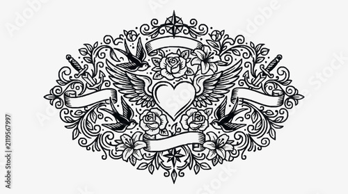 Elegant Ornate Heart Design Motif.