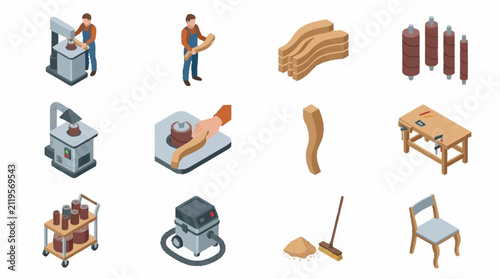 Fotografía Flat design icons of food industry tools and products.