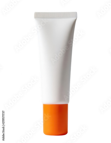 White Cream Tube with Orange Cap Transparent Background