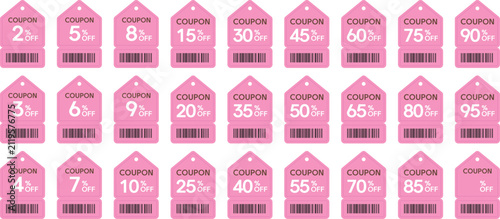 Pink Valentine Sale Discount Coupon Tags with Barcode Set