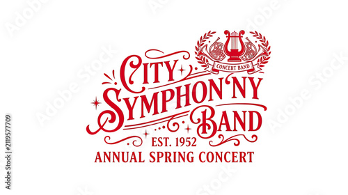 Orchestra Band Logo with Lyre Emblem and Established Date