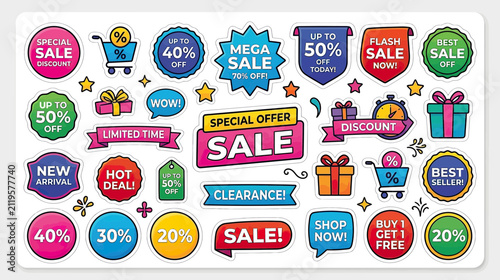 Sale and Discount Stickers Collection, Retail Promotion Labels