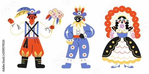 Konstfotografi Carnival Characters In Traditional Costume Colorful Vector Illustration