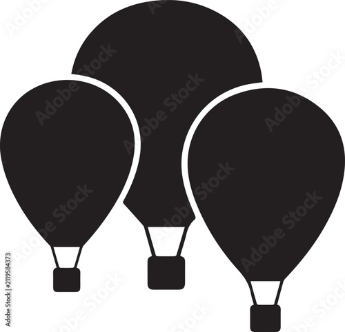 Black silhouette icon of three hot air balloons flying in the sky