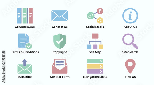 Collection of website navigation icons.
