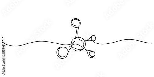 Continuous single line drawing of a molecule structure icon showing scientific chemistry science research concept with a simple black ink stroke design Vector, illustration