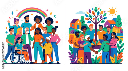 Diverse community and inclusive society flat vector illustration concept