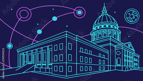 City in the Night Vector Illustration with Urban Buildings, Vintage Architecture, Street Houses and European Town Skyline Design for Travel and Cityscape Concept