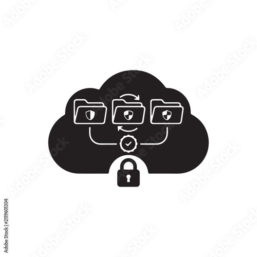 Cloud storage security icon with folders and lock