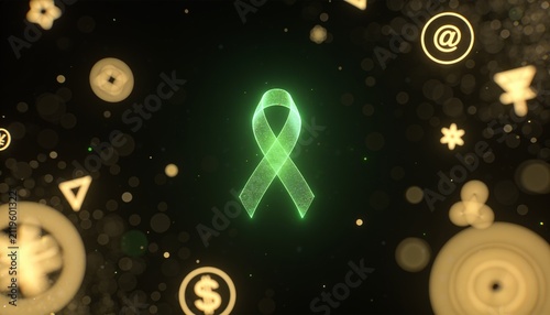 glowing green ribbon mental health campaign with supportive symbols