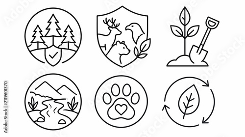 Set of Nature and Wildlife Conservation Line Icons