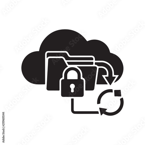 Cloud folder backup with security padlock icon
