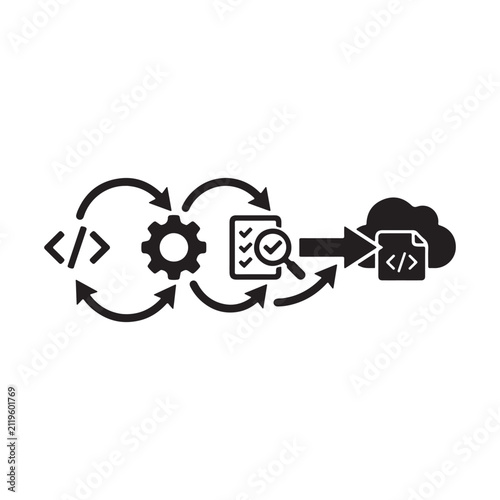Software development coding and cloud deployment process icon