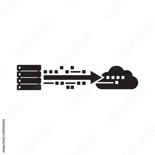 Data server transferring information to cloud storage icon