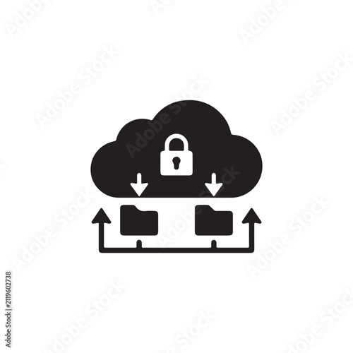 Secure cloud storage icon with data folders and lock symbol