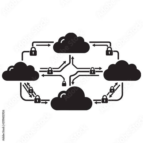 Cloud computing network security diagram with lock icons