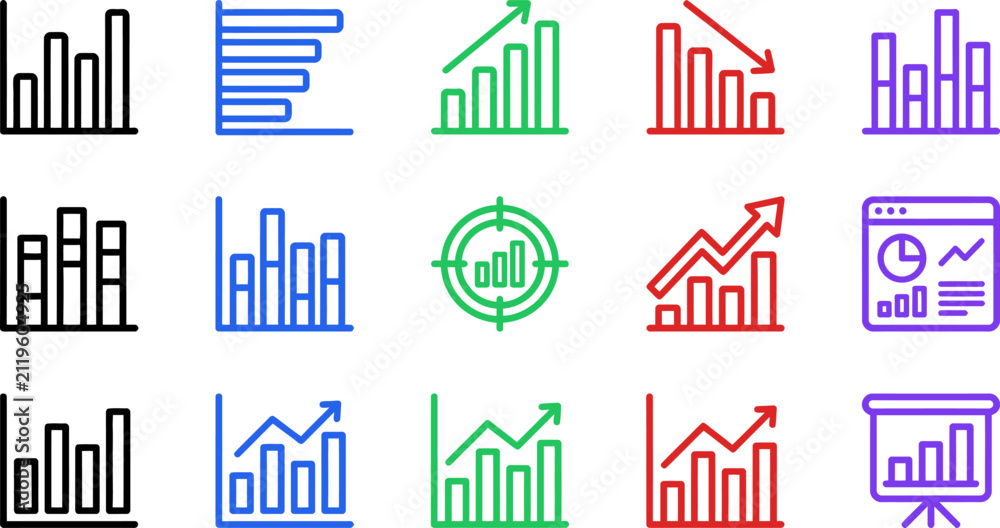 Obraz premium Business bar graph analytics icons. Financial growth charts and data visualization set.
