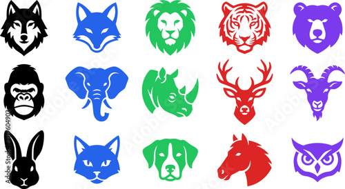 Photography Animal head silhouette icon bundle