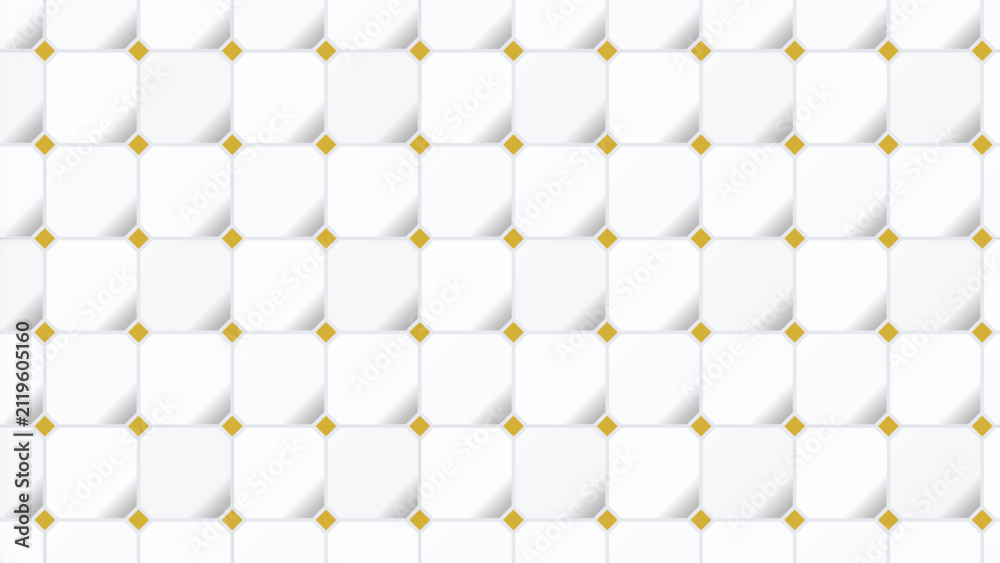 Obraz premium Luxury White Diamond Quilted Upholstery Leather Pattern Gold Studded Button Texture Background Modern Elegant Abstract Design for Interior Decoration Wallpaper