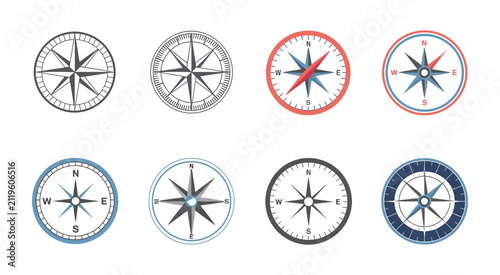 Obraz na plátne Compass set, assorted compass designs, different colors, classic and contemporar