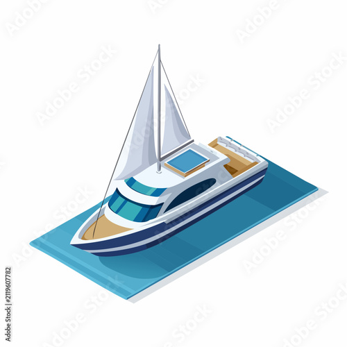 Luxury Sailboat Yacht Isometric Illustration on Water