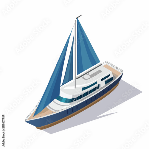 Luxury Sailboat Yacht Isometric Illustration on Water