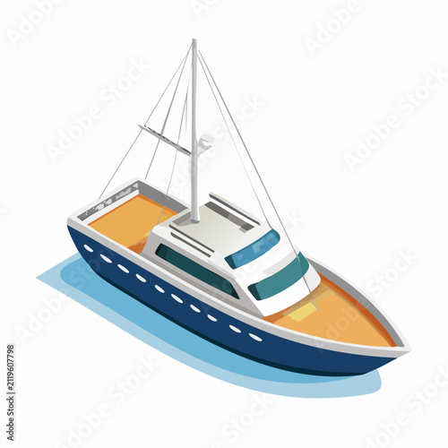 Luxury Sailboat Yacht Isometric Illustration on Water