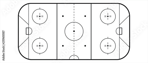 Technical line drawing of an ice hockey rink playing surface with rink floor
