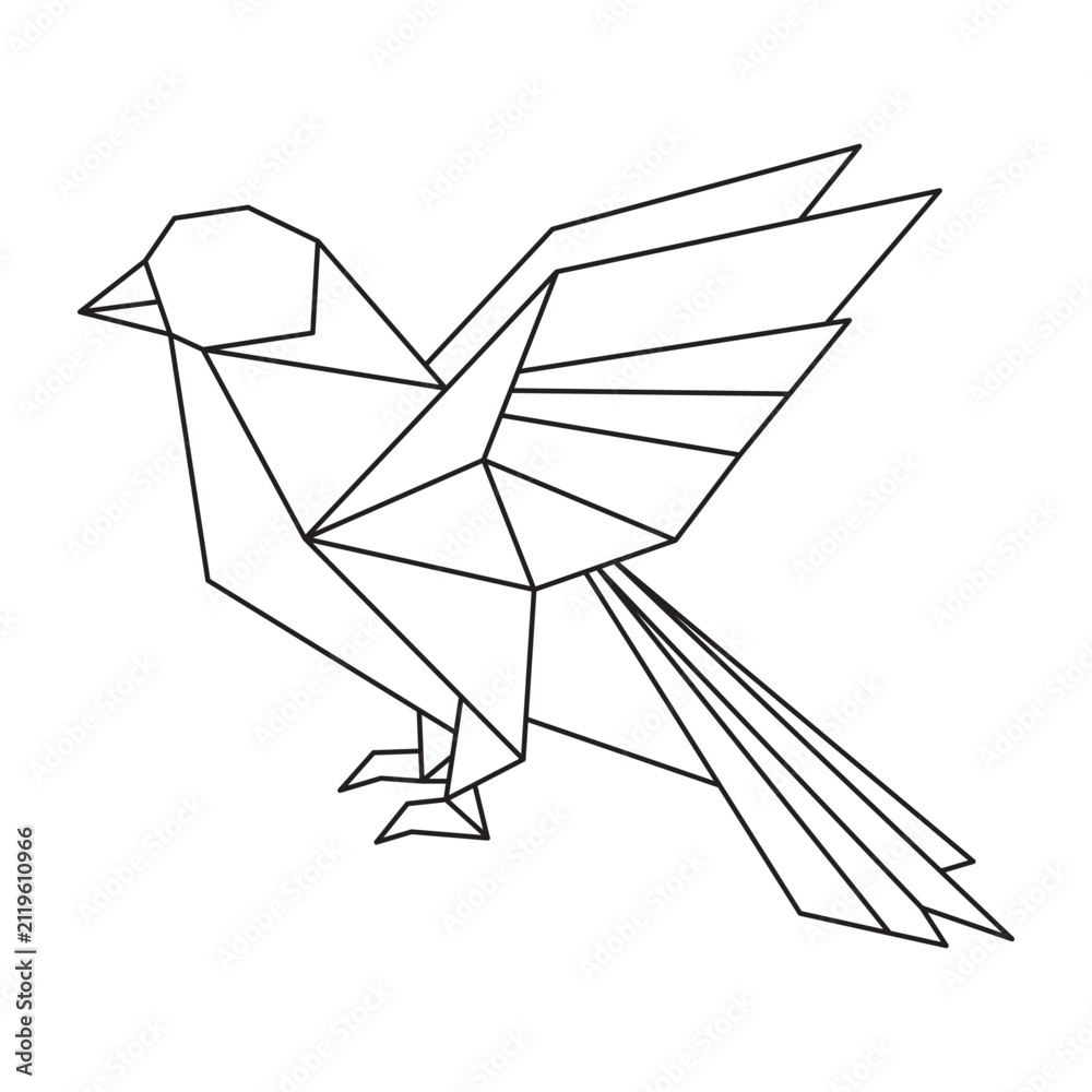 Obraz premium Bird spreading wings origami paper line art on white background