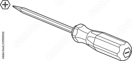 Konstfotografi Phillips screwdriver hand tool line art drawing vector illustration isolated on