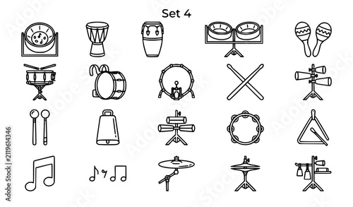 Steelpan and drum line icon set modern percussion web symbols vector eps10