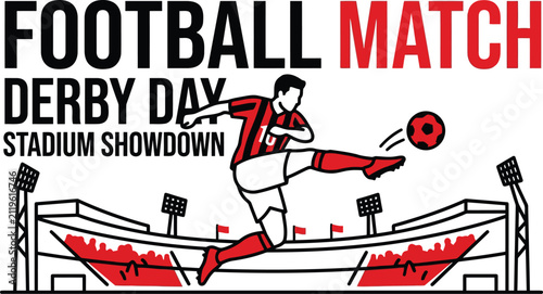 Fotografie Football player kicking a soccer ball in a stadium for a derby day match showdow