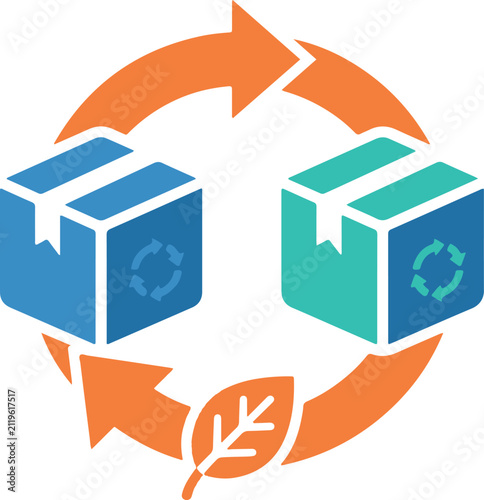 Sustainable Eco Packaging and Recyclable Box Loop Flat Vector Icon
