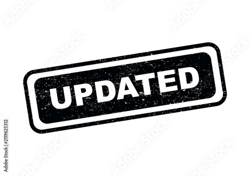 Black grunge rubber stamp with the word updated inside a rounded rectangle isolated on transparent background