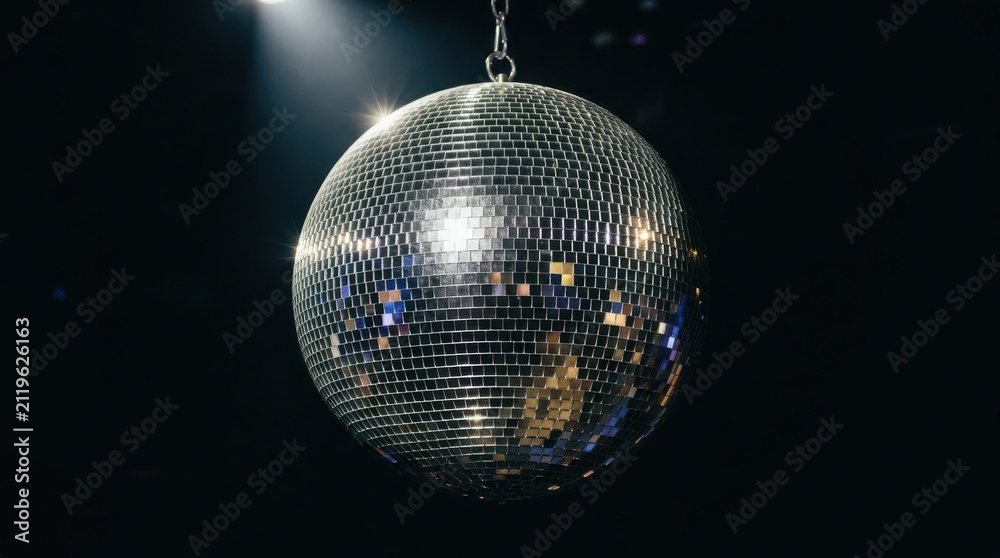 Obraz premium A sparkling disco ball hanging against a dark background