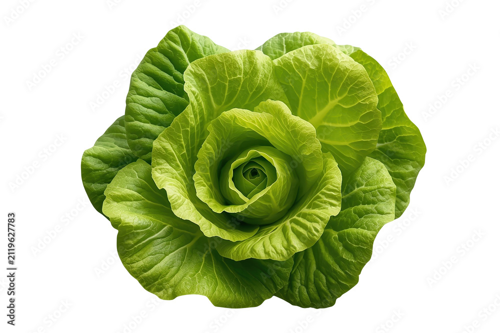 Obraz premium Round green lettuce head with dense layered leaves