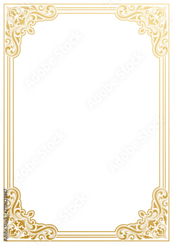 Baroque frame corner, gold line design, Baroque decorative border.