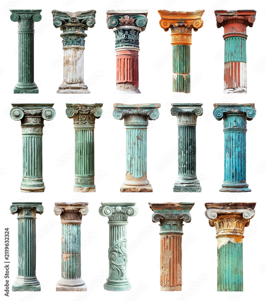 Obraz premium PNG Colorful ancient architectural columns on transparent background