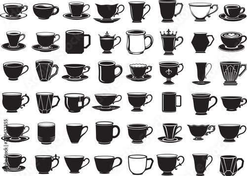 Coffee Cup and Mug Silhouette Collection, Monochrome Drink Icons 1