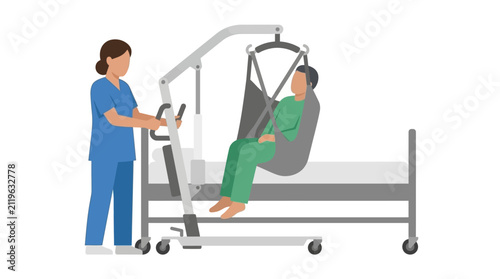 Nurse Assisting Patient with Patient Lift for Transfer