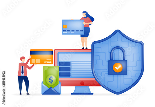 Fotografie Security in accessing credit cards and banking systems with software, padlock, s