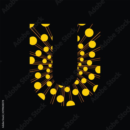 U letter logo design. U letter icon set. Letter with light ray texture design